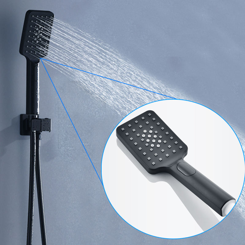 3 function matte black hand shower rain shower massage plastic hand shower brass bracket stainless steel hose