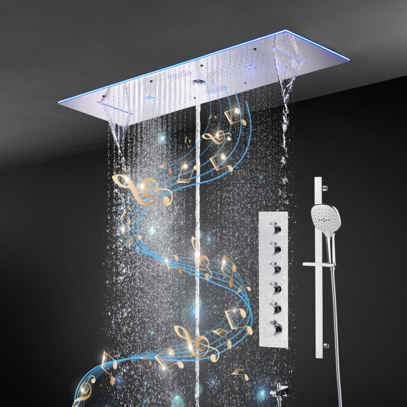 Music LED Thermostatic Massage Shower System Remote Controlled LED Chrome