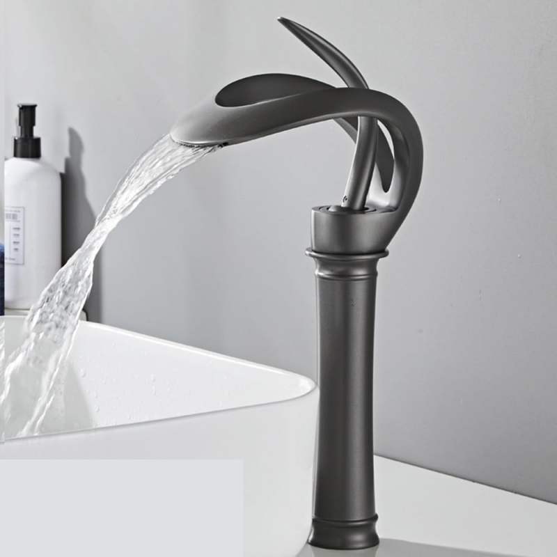 Tall Waterfall Single Handle 1-Hole Bathroom Vessel Sink Faucet Solid Brass