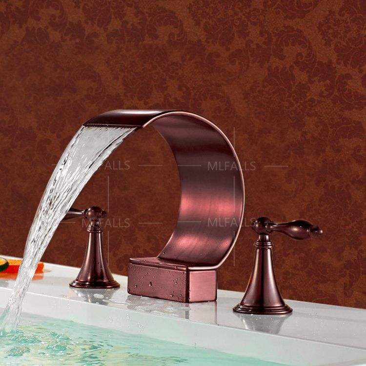 Waterfall Oil-rubbed Bronze Faucet High Arc Sink Faucet Bathtub Faucet Waterfall Spout Tub Filler Faucet Two Handles Three Holes