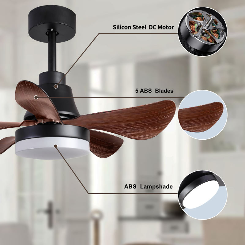 28 lnch Ceiling Fan with Lights Remote Control, Small Ceiling Fan Flush Mount, 5 Reversible Blades, Low Profile Ceiling Fan Light with 6 Speeds 3 Colors for Bedroom Kitchen