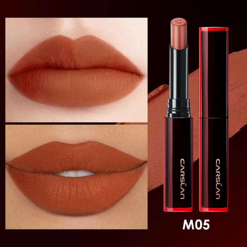 CARSLAN Light Cream Longwear Lipstick, 12H Longlasting Matte Lipstick, High Impact Lip color with Moisturizing Formula with Vitamin E,0.06 Oz
