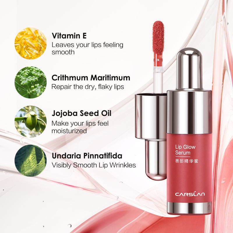 CARSLAN Hydrating Lip Gloss Serum, Moisturizing, Plumping, Shiny Lip Glow, Tinted Lip Care with Vitamin E, Crithmum Maritimum Essential oil