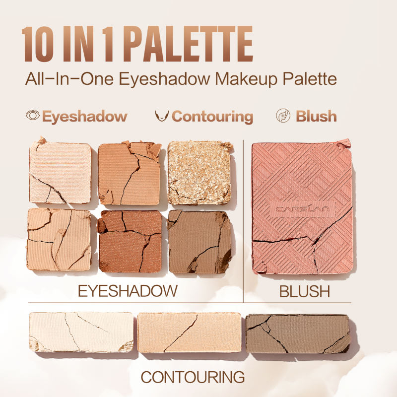 CARSLAN 10 Color Matte Shimmer Eyeshadow Palette, Highly Pigmented Nude Eye Shadow Makeup Palette with Warm Neutrals