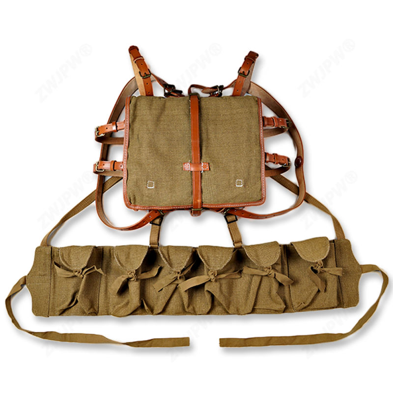 WW2 CHINESE ARMY KMT PACKAGE FIELD EQUIPMENT WITH WOODEN FRAM WITH KMT SIX CELL AMMO POUCH