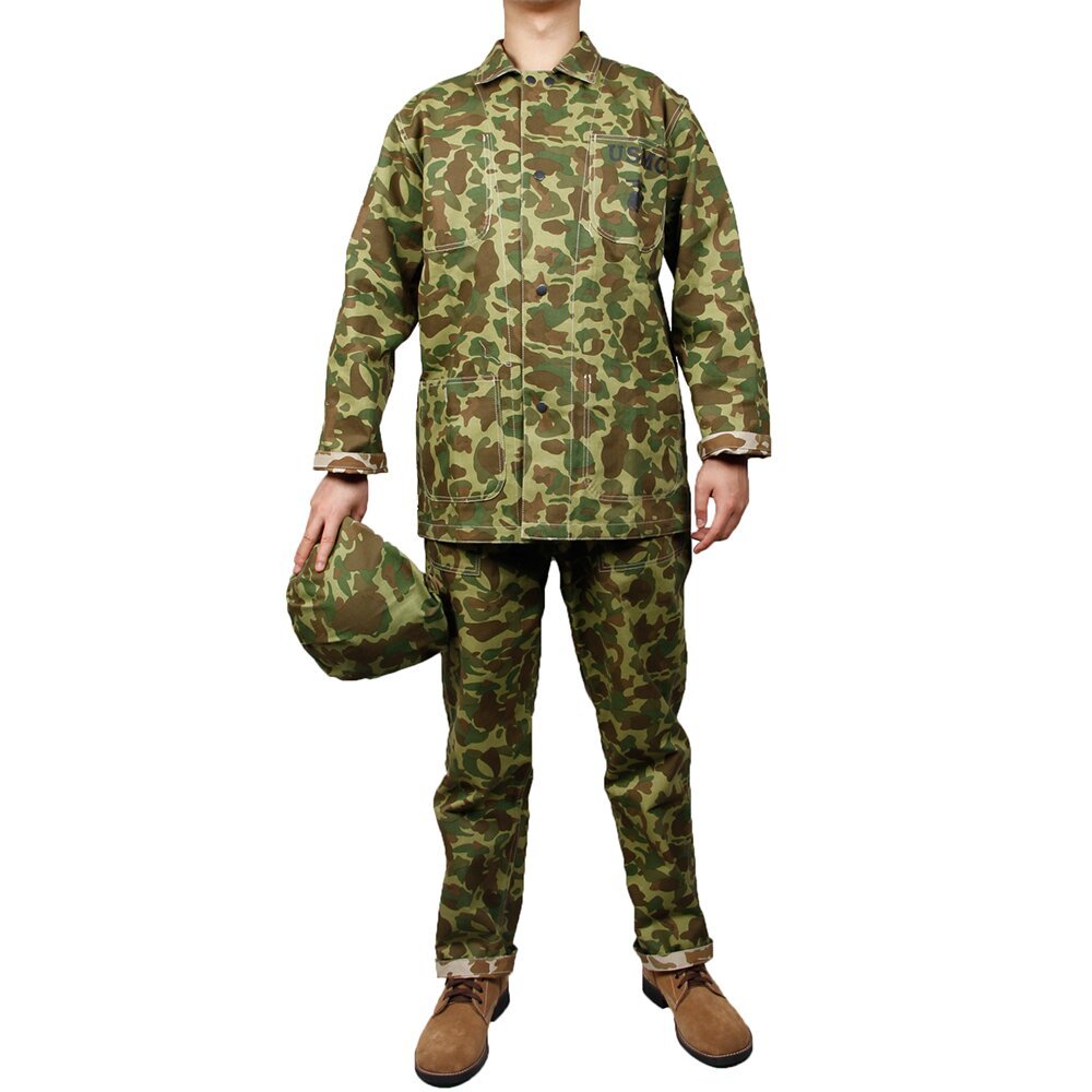 WW2 US USMC HBT Pacific camouflage Uniform Army Set Cotton (NO shoes，no Helmet）