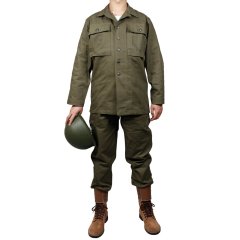 WWII US ARMY HBT VERDE UNIFORME CAMICIA GIACCA E PANTALONI PANTALONI ARMY GREEN COTTON （no shoes，no Helmet）