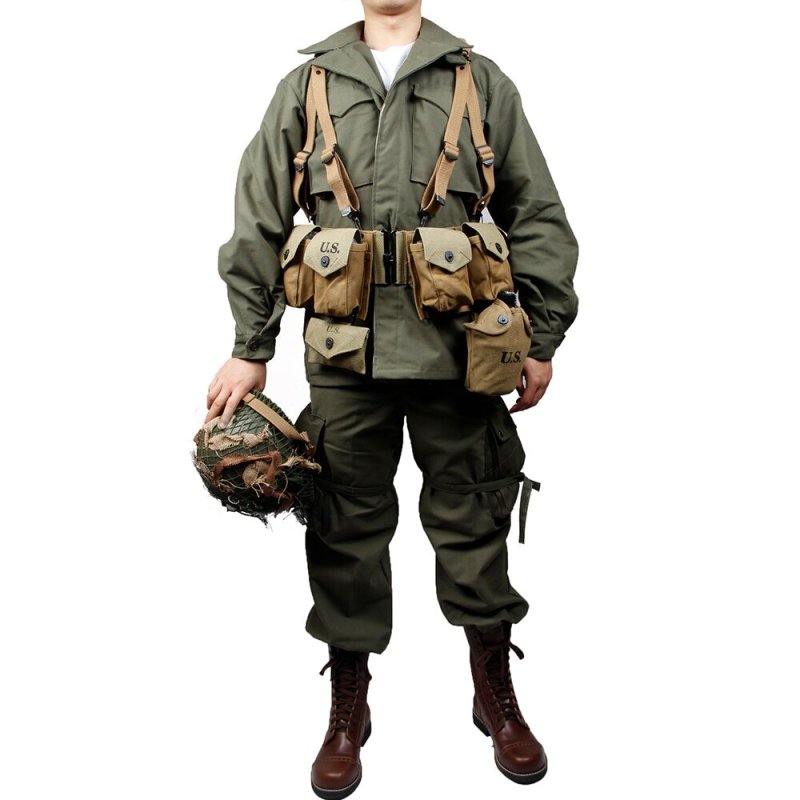 ww2 US army  green outdoor  M43 jacket Windbreaker uniform Pure cotton and B A. R equipment combination Normandy landing（no shooes，no helmet）