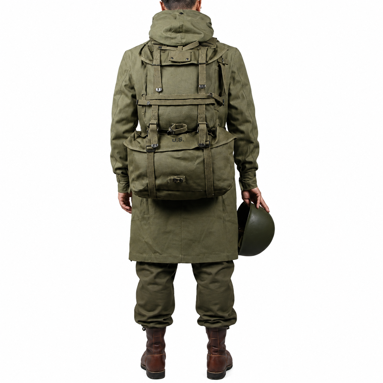 WW2 US MILITARY ARMY GREEN UNIFORM M47 COAT JACKET AND PANTS,and 1945 equipment combination(no helmet,no shooes)