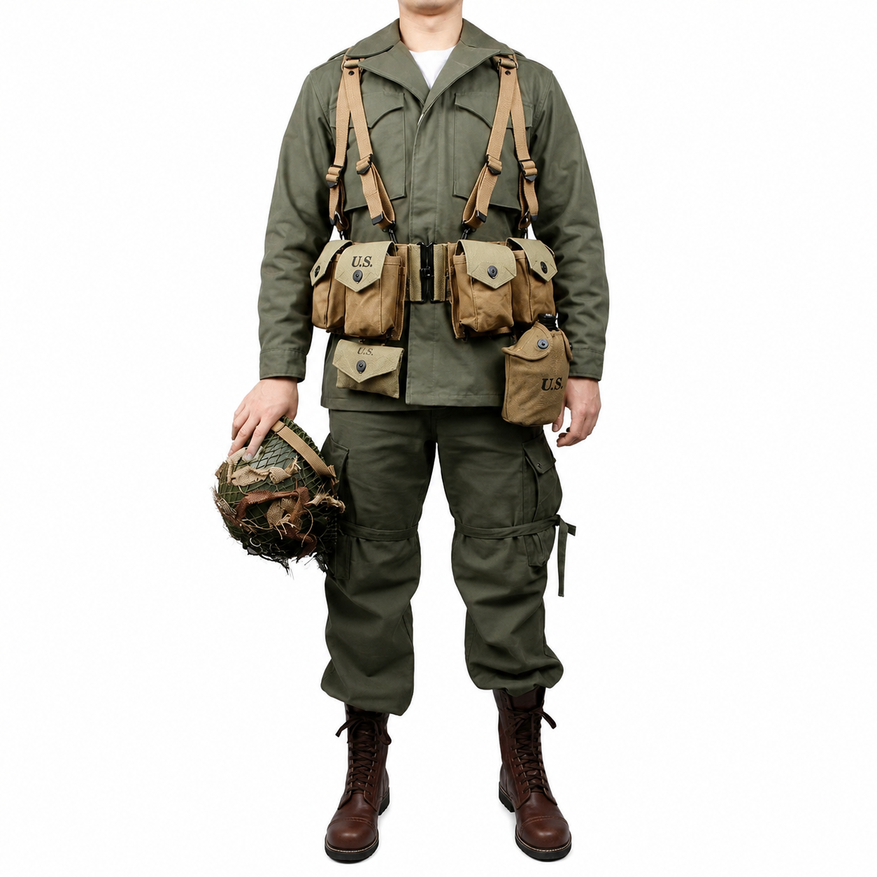 ww2 US army  green outdoor  M43 jacket Windbreaker uniform Pure cotton and B A. R equipment combination Normandy landing（no shooes，no helmet）