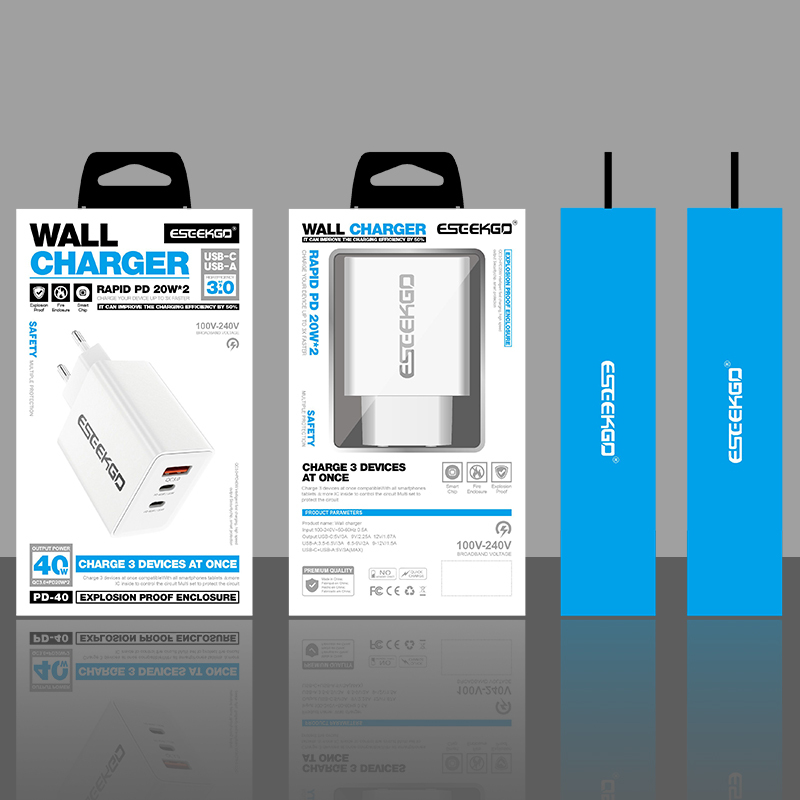 ESEEKGO PD-40 1A2C QC3.0+PD20W*2 Wall Charger