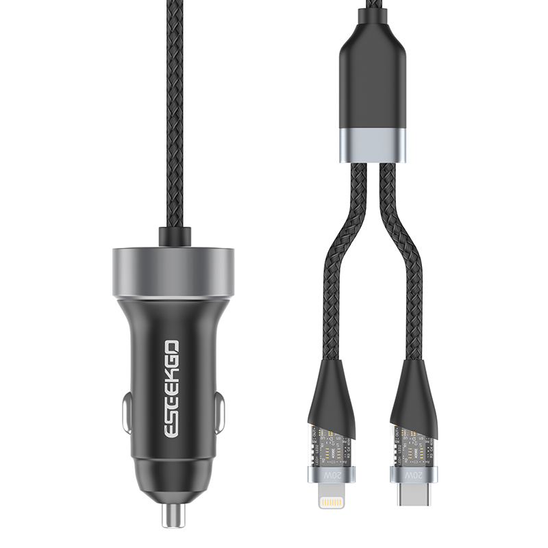 ESEEKGO PD-C22 1A1C QC3.0 36W+PD65W with 1 trailer 2 cables (C+L) Car Charger