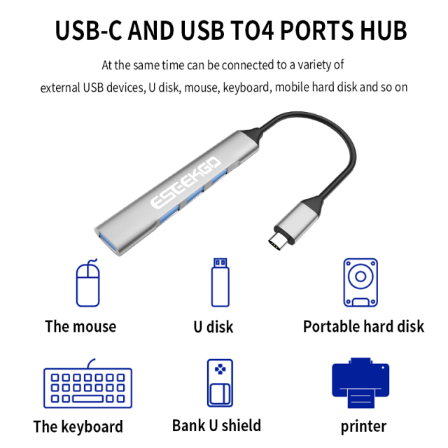 ESEEKGO HB-01 USB3.0 to 4 Ports 4-in-1 HUB & ESEEKGO HB-02 Type-C to 4 Ports 4-in-1 HUB
