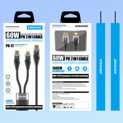ESEEKGO PD-12 C-C+L 60W+27W PD 2-in-1 1.5M Braided Data Cable