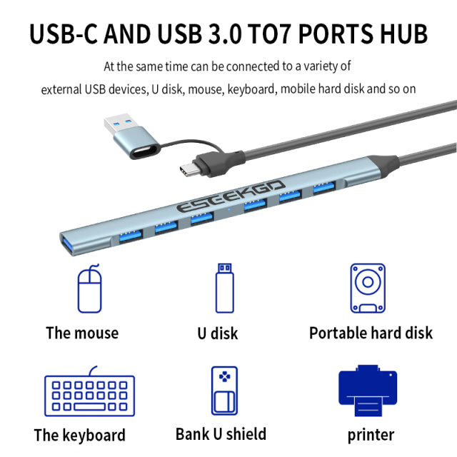 ESEEKGO HD-21 USB-C & USB3.0 to 7 Ports 7-in-1 HUB