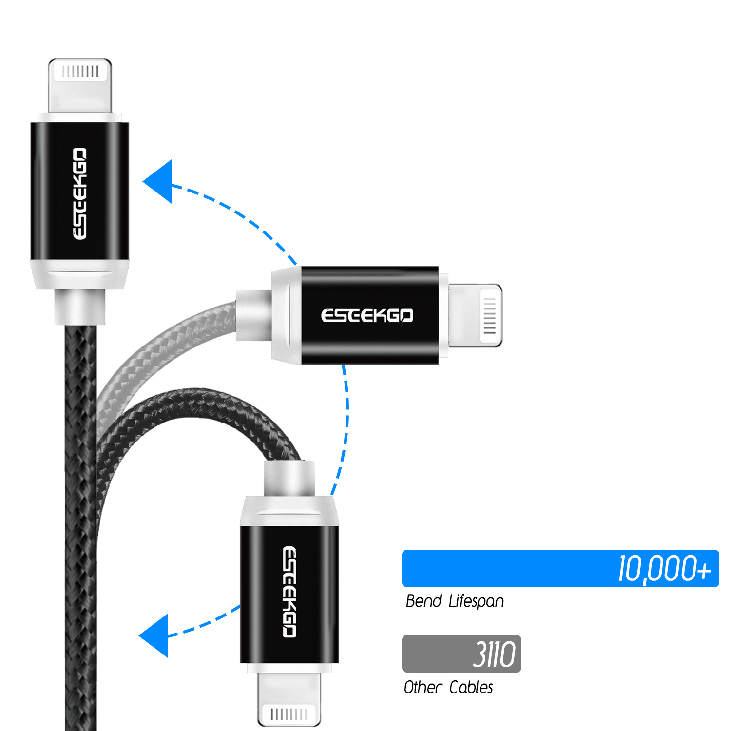 ESEEKGO CB-02 2.1A 1M Multi Solid Color Braided Data Cable