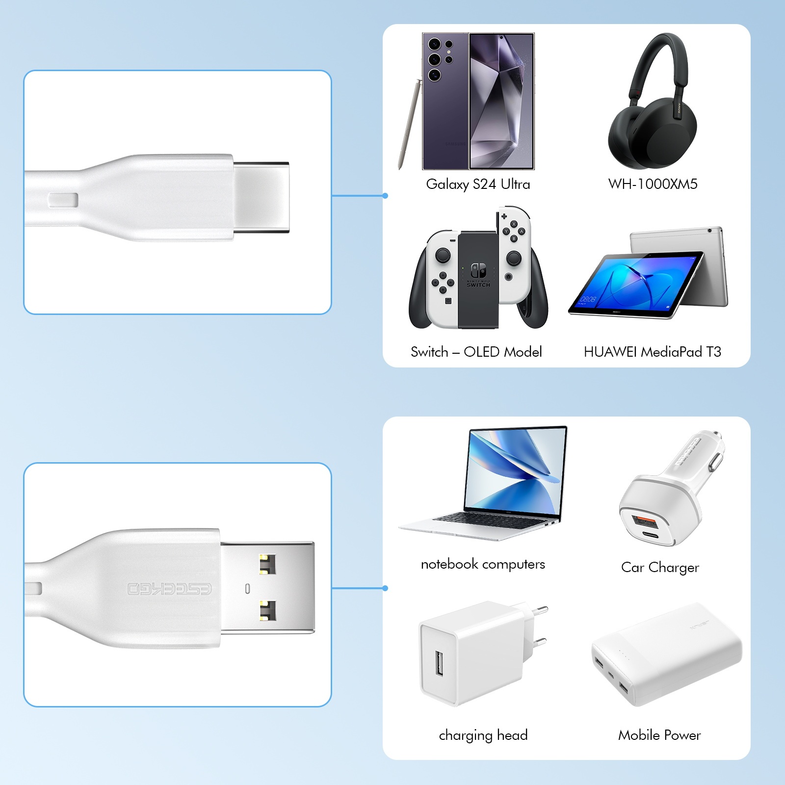 ESEEKGO G-12A 2.0A 3.3FT USB to Type-C Data Cable