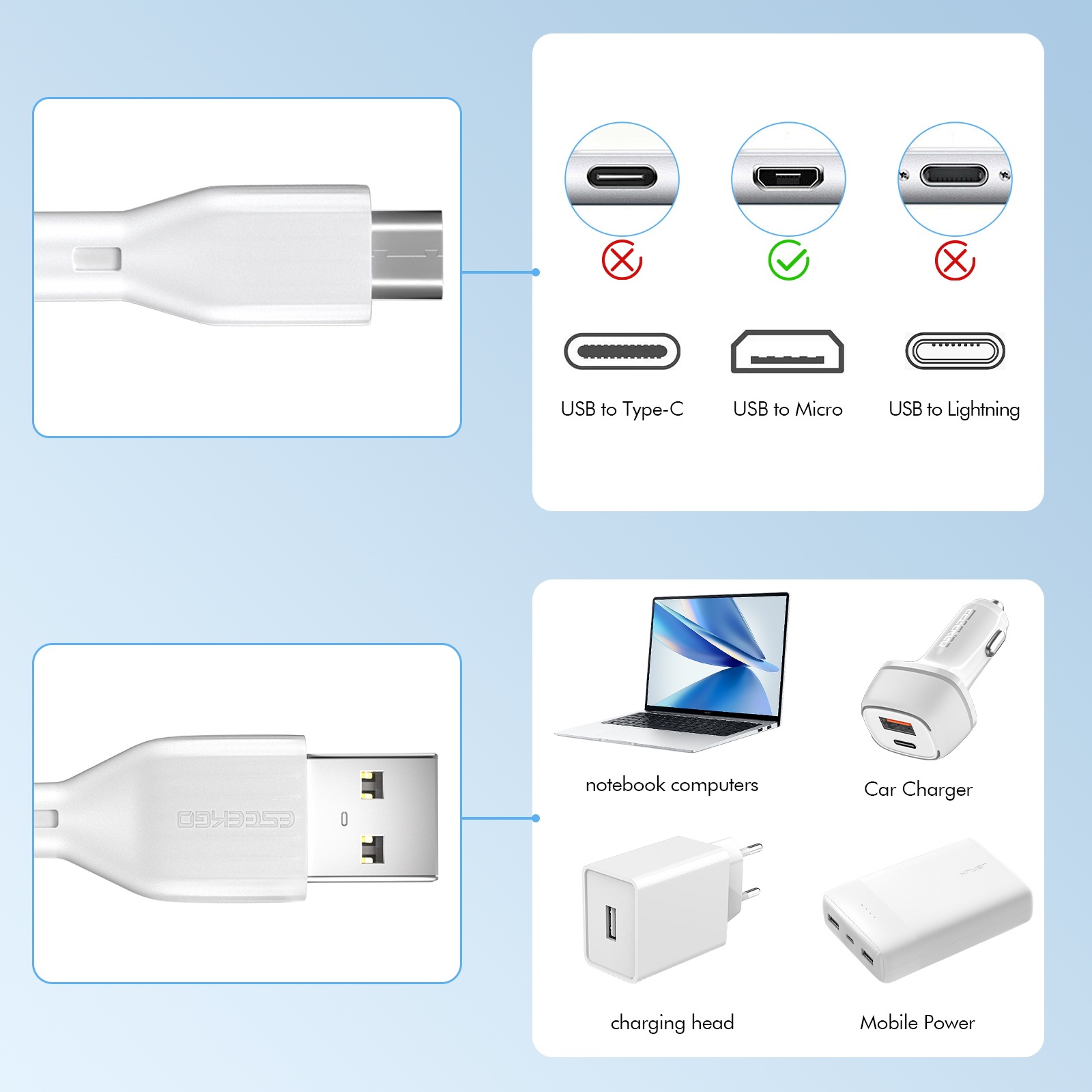 ESEEKGO G-11A 2.0A 3.3FT USB to Micro Data Cable