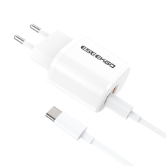 ESEEKGO ES-38EUC SET PD20W+QC3.0 Fast Wall Charger With 3.3FT USB C To USB-C Cable（2 Ports / EU）