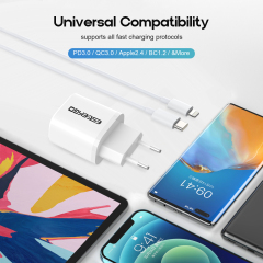 ESEEKGO ES-38EUL SET PD20W+QC3.0 Fast Wall Charger With 3.3FT USB C To 8PIN Cable（2 Ports / EU）