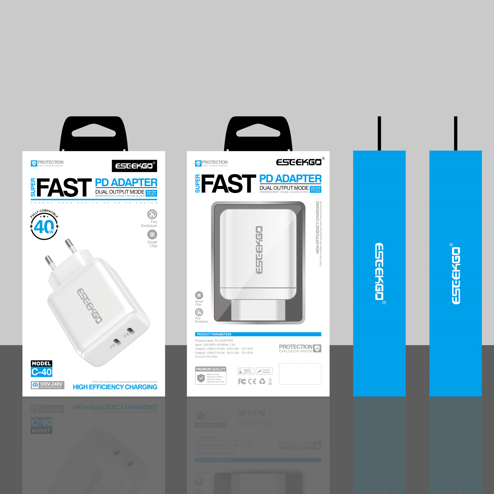 ESEEKGO C-40EU 40W Dual PD20W Travel Adapter（2 Ports / EU）