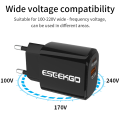 ESEEKGO ES38-EB PD20W+QC3.0 Fast Wall Charger（2 Ports / EU）