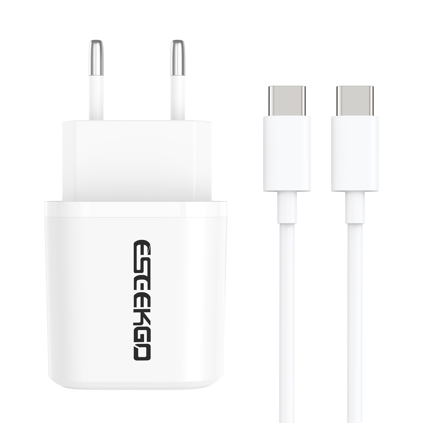 ESEEKGO ES-38EUC SET PD20W+QC3.0 Fast Wall Charger With 3.3FT USB C To USB-C Cable（2 Ports / EU）