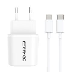 ESEEKGO ES-38EUC SET PD20W+QC3.0 Fast Wall Charger With 3.3FT USB C To USB-C Cable（2 Ports / EU）