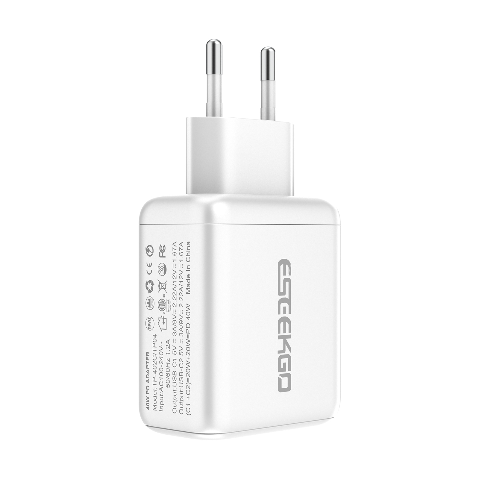 ESEEKGO C-40EU 40W Dual PD20W Travel Adapter（2 Ports / EU）