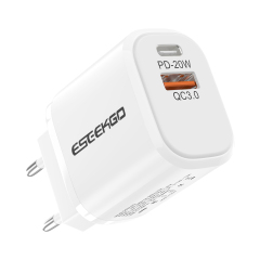 ESEEKGO ES-38EUL SET PD20W+QC3.0 Fast Wall Charger With 3.3FT USB C To 8PIN Cable（2 Ports / EU）