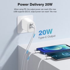 ESEEKGO ES-38EUC SET PD20W+QC3.0 Fast Wall Charger With 3.3FT USB C To USB-C Cable（2 Ports / EU）