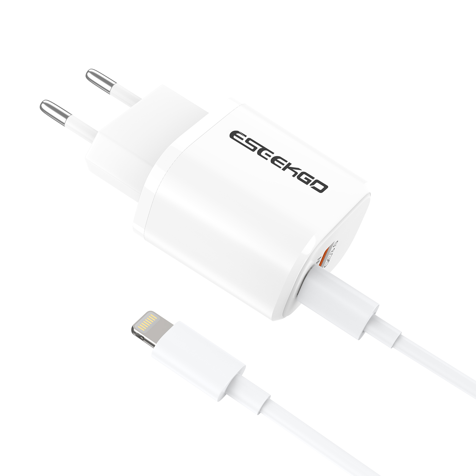 ESEEKGO ES-38EUL SET PD20W+QC3.0 Fast Wall Charger With 3.3FT USB C To 8PIN Cable（2 Ports / EU）