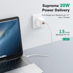 ESEEKGO ES-38EUC SET PD20W+QC3.0 Fast Wall Charger With 3.3FT USB C To USB-C Cable（2 Ports / EU）