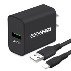 ESEEKGO QC-06 SET QC3.0 18W USB Travel Adapter With 3.3FT Micro / 8 pin / Type-C Charging Cable（18W / US）