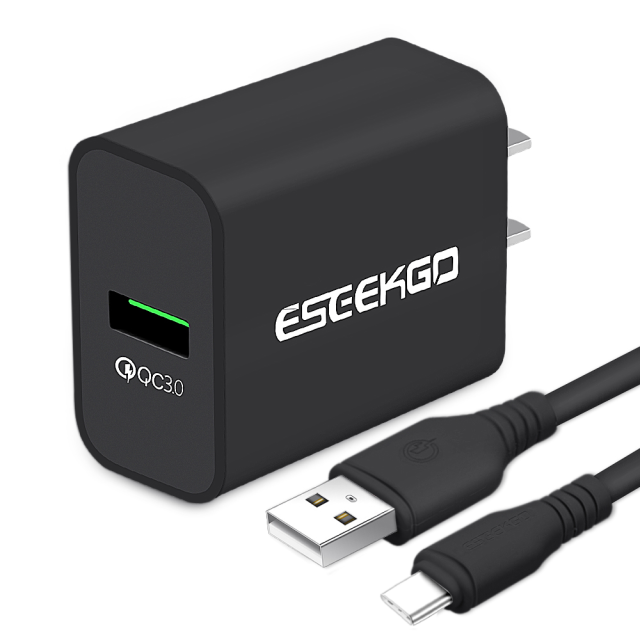 ESEEKGO QC-06 SET QC3.0 18W USB Travel Adapter With 3.3FT Micro / 8 pin / Type-C Charging Cable（18W / US）