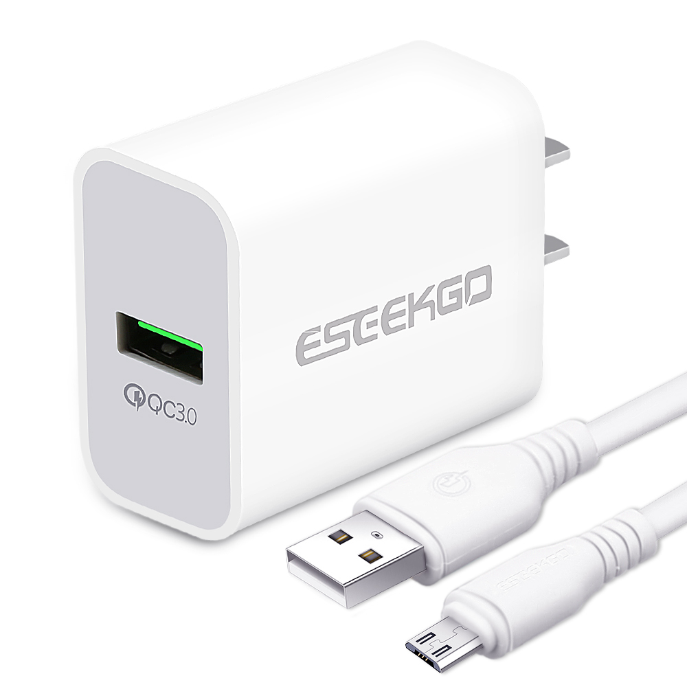 ESEEKGO QC-06 SET QC3.0 18W USB Travel Adapter With 3.3FT Micro / 8 pin / Type-C Charging Cable（18W / US）