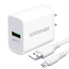 ESEEKGO QC-06 SET QC3.0 18W USB Travel Adapter With 3.3FT Micro / 8 pin / Type-C Charging Cable（18W / US）