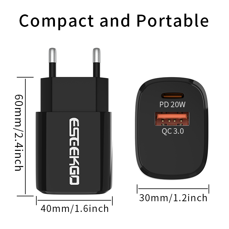 ESEEKGO ES38-EB PD20W+QC3.0 Fast Wall Charger（2 Ports / EU）