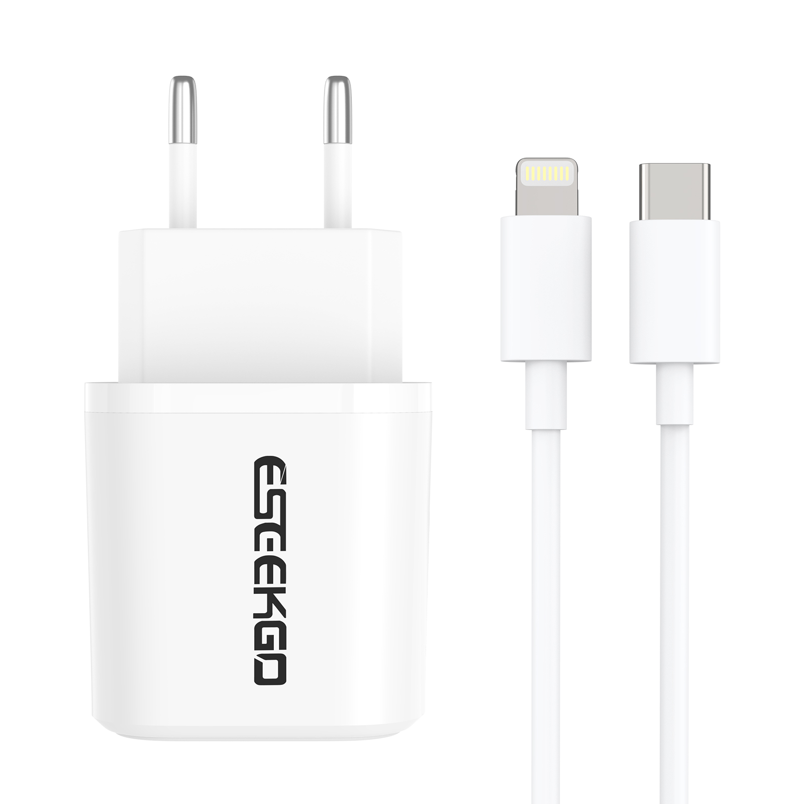 ESEEKGO ES-38EUL SET PD20W+QC3.0 Fast Wall Charger With 3.3FT USB C To 8PIN Cable（2 Ports / EU）