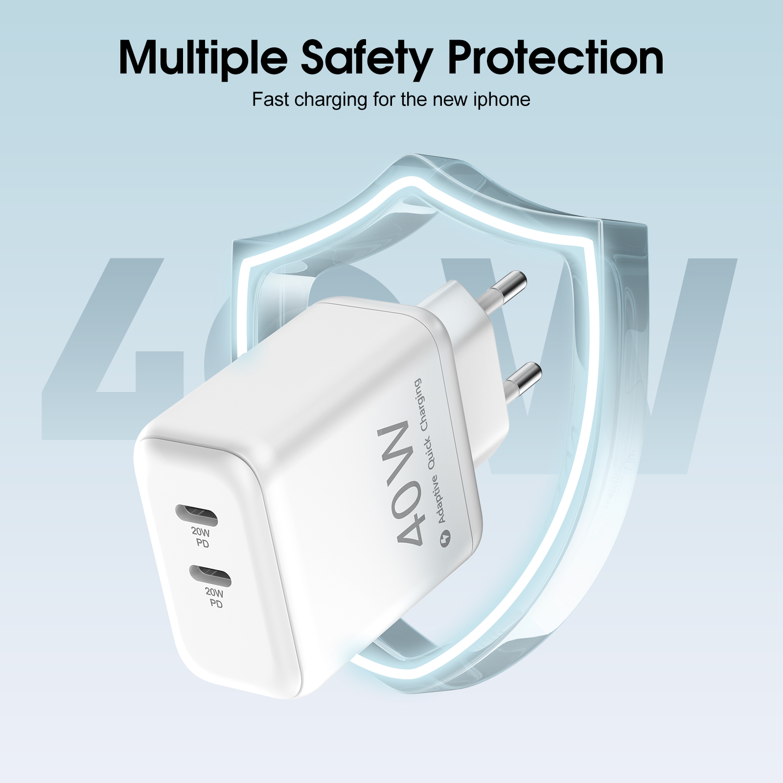 ESEEKGO C-40EU 40W Dual PD20W Travel Adapter（2 Ports / EU）