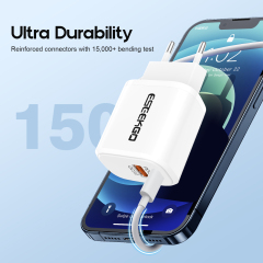 ESEEKGO ES-38EUL SET PD20W+QC3.0 Fast Wall Charger With 3.3FT USB C To 8PIN Cable（2 Ports / EU）