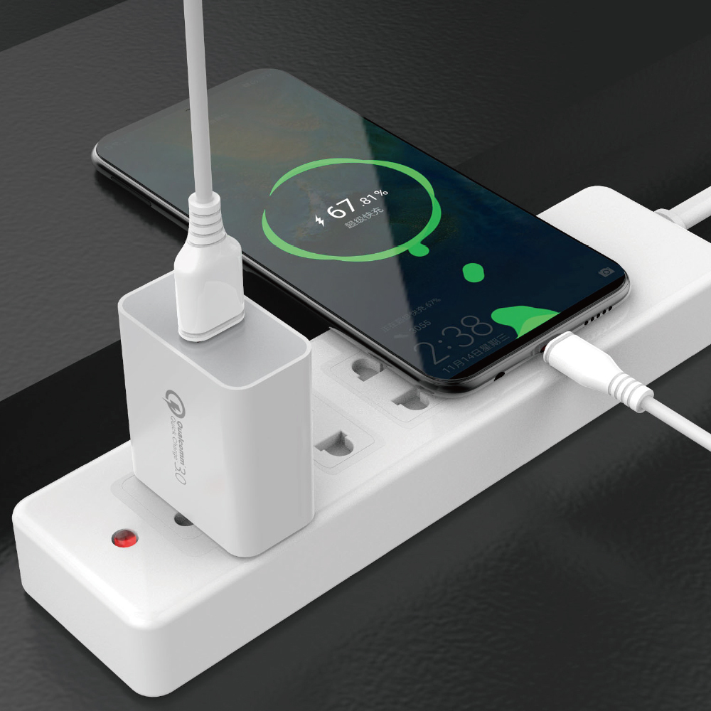 ESEEKGO QC-06 SET QC3.0 18W USB Travel Adapter With 3.3FT Micro / 8 pin / Type-C Charging Cable（18W / US）
