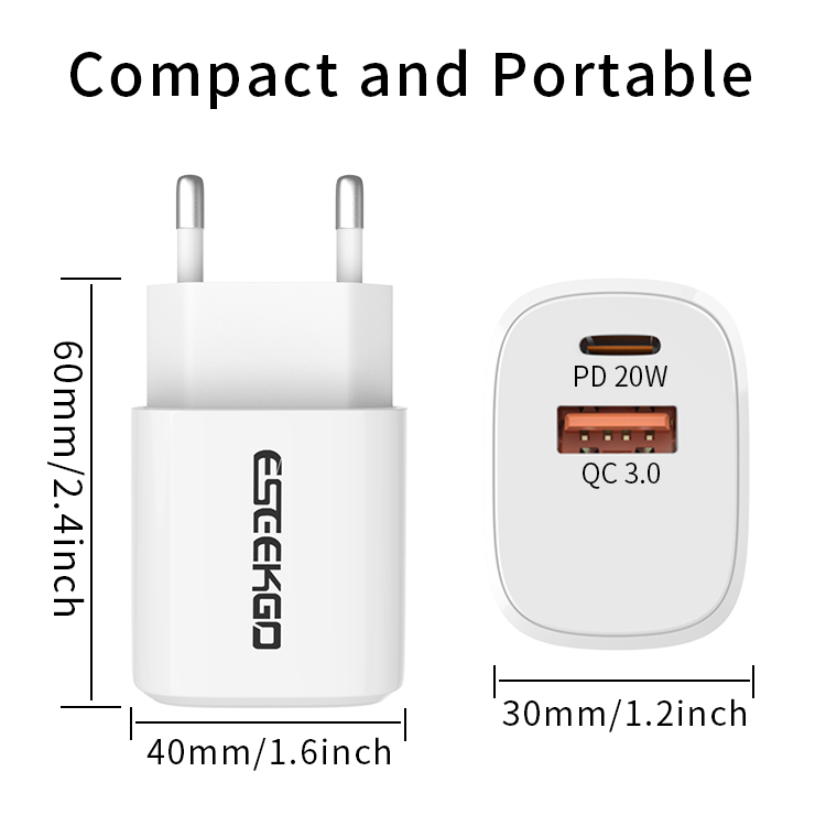ESEEKGO ES38-EW PD20W+QC3.0 Fast Wall Charger（2 Ports / EU）