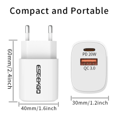 ESEEKGO ES38-EW PD20W+QC3.0 Fast Wall Charger（2 Ports / EU）