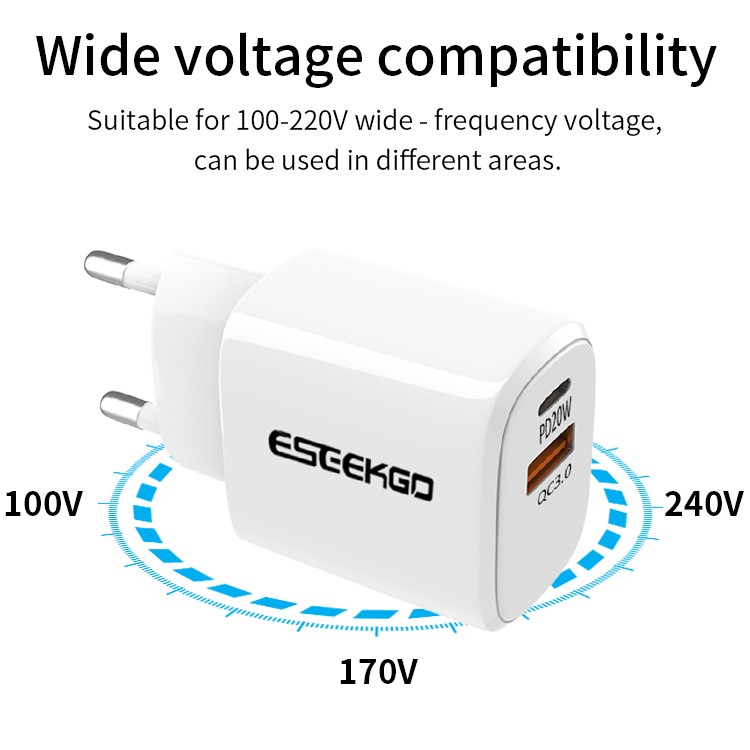 ESEEKGO ES38-EW PD20W+QC3.0 Fast Wall Charger（2 Ports / EU）