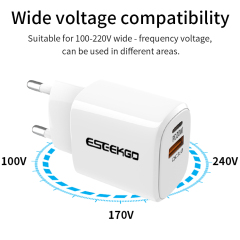 ESEEKGO ES38-EW PD20W+QC3.0 Fast Wall Charger（2 Ports / EU）