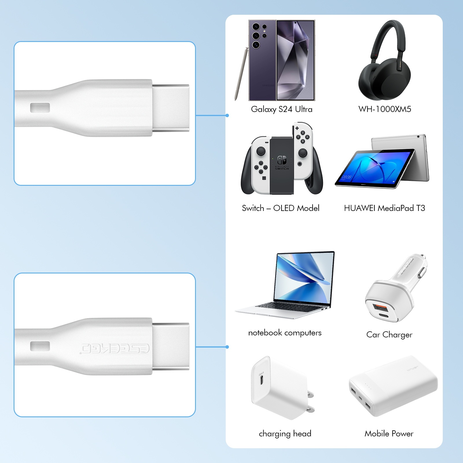 ESEEKGO G-14A 3.0A 3.3FT Type-C to Type-C Data Cable