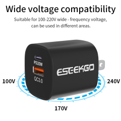 ESEEKGO ES38-UB PD20W+QC3.0 Fast Wall Charger（2 Ports / US）