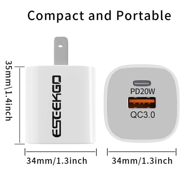 ESEEKGO ES38-UW PD20W+QC3.0 Fast Wall Charger（2 Ports / US）