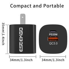 ESEEKGO ES38-UB PD20W+QC3.0 Fast Wall Charger（2 Ports / US）